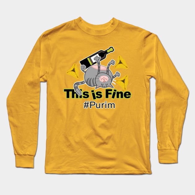 Purim party cat. This is fine. פורים שמח Long Sleeve T-Shirt by WeThePixels